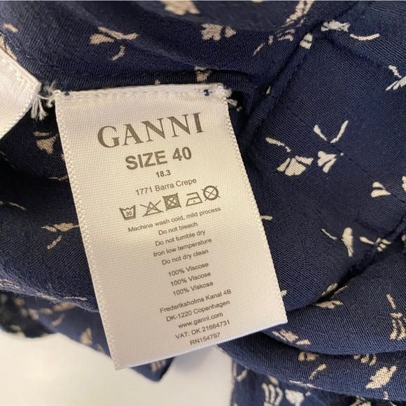 Ganni || Barra Crepe Wrap Blouse Top in Total Eclipse Navy 40 US 8