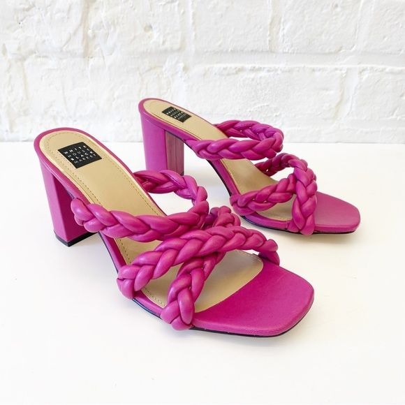 White House Black Market || Adalynn Braided Mid-Heel Mule Sandals Pink 7.5