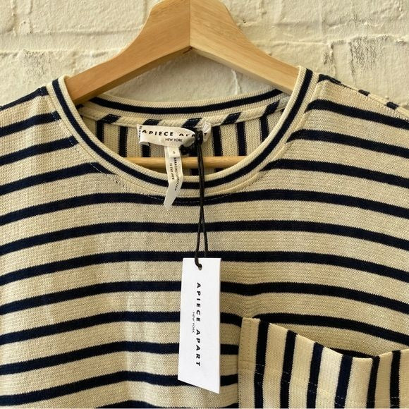 Apiece Apart || Elodie Mini Dress Pocket Boxy Navy Cream Stripe Small NWT