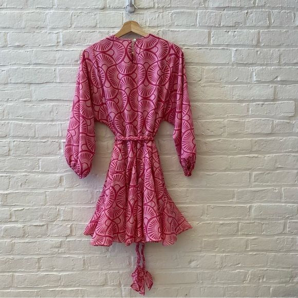 J. Marie || Lucy Rope Dress Mini Fit & Flare Long Sleeve Pink Small NWOT