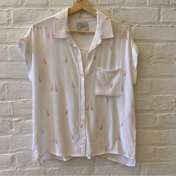 Rails || Whitney Rosè Champagne Print Blouse Button Down Small White