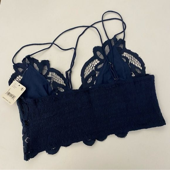 Free People || FP One Adella Bohemian Crochet Bralette Navy Blue Large NWT