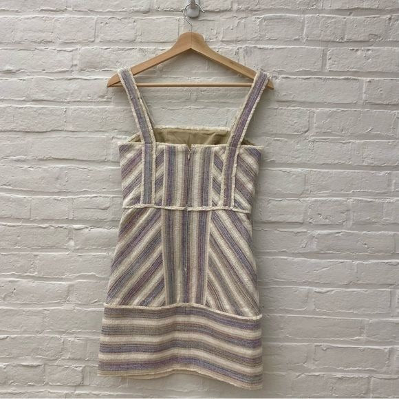 Alexis || Madira Striped Slub Canvas Mini Dress Fringe Cream