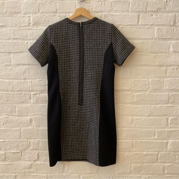 J. Crew || Houndstooth Wool Leather Trim Shift Dress Gray Black 4