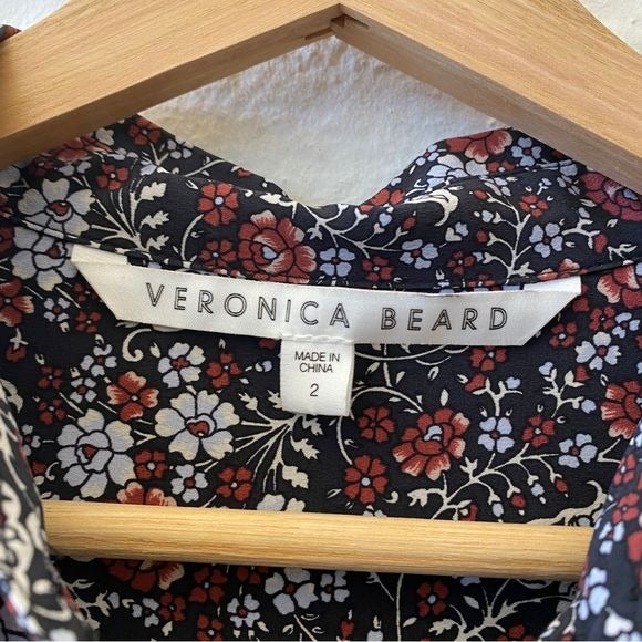 Veronica Beard || Rory Floral Print Silk Pleated Shirt Dress 2