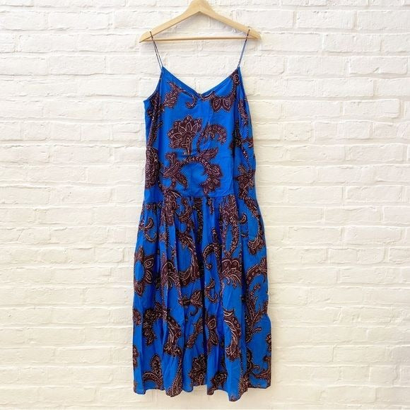 Anthropologie || Atsu Flounced Paisley Maxi Dress Floral Button Back Blue M