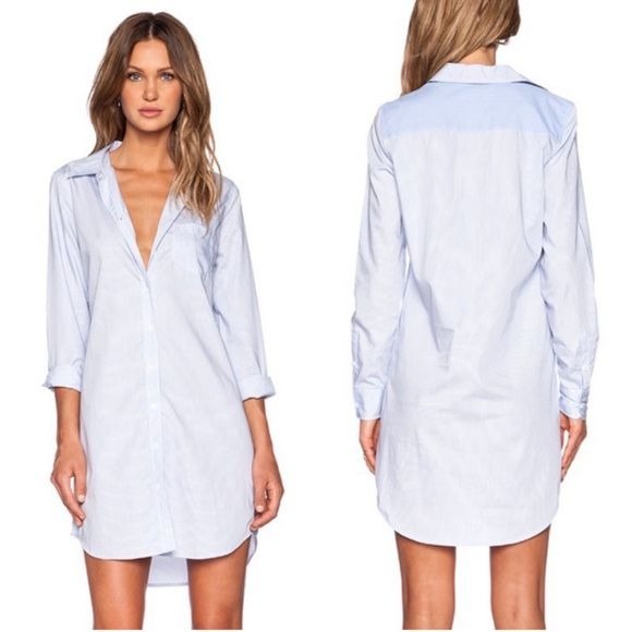 Equipment || Brett Pinstriped Poplin Shirt Dress Blue XS