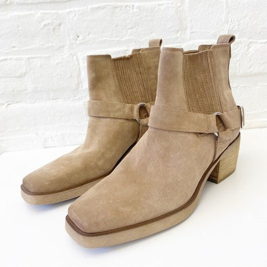 Sam Edelman || Bellamie Suede Ankle Boots Western Square Toe Taupe 8