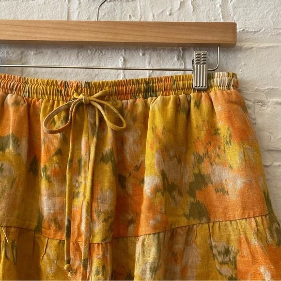 Anthropologie || Stark X Van Gogh Print Linen Ruffle Shorts Yellow Orange Medium