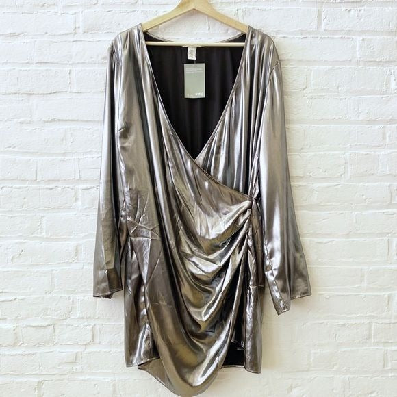 H&M || Silver Faux Wrap Mini Party Dress Silver XL NWT