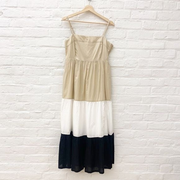 J Crew || Square Neck Tiered Colorblock Color Blocked Dress Black Tan 6