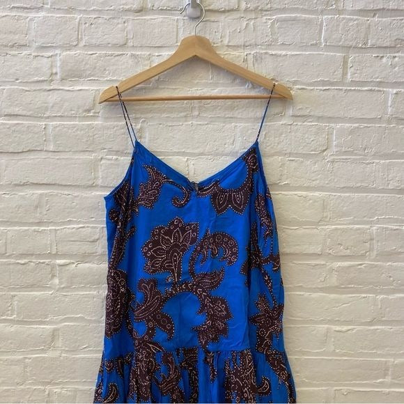 Anthropologie || Atsu Flounced Paisley Maxi Dress Floral Button Back Blue M