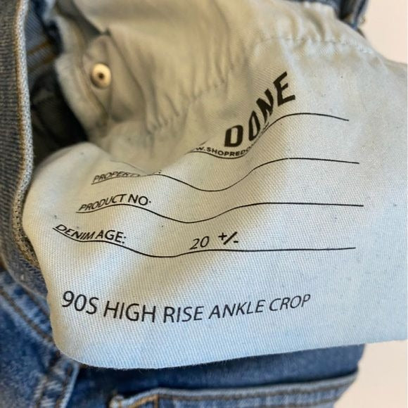 RE/DONE || 90s High Rise Ankle Crop Jeans in Mid 70s Wash Blue 24