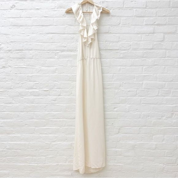 Amanda Uprichard || Silk Ruffle Halter Maxi Dress Off White Small