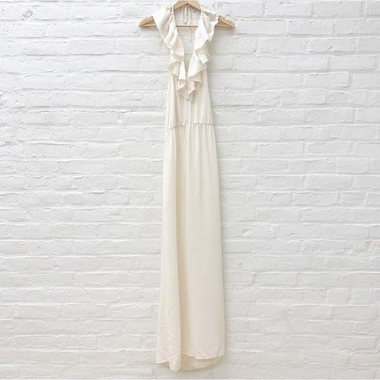 Amanda Uprichard || Silk Ruffle Halter Maxi Dress Off White Small