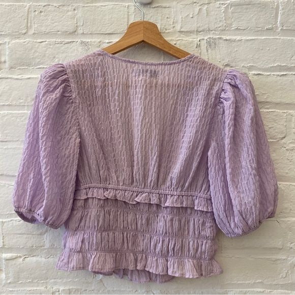 Louna || Puff Sleeve Smocked Top Lavender Purple Small