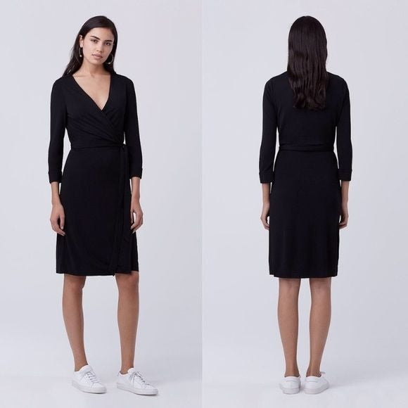 Diane von Furstenberg || New Julian Two Matte Jersey Wrap Dress Black 12 NWT