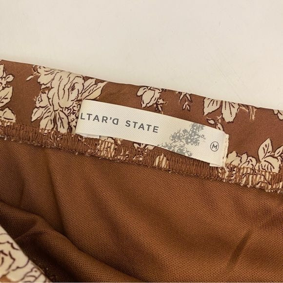 Altard State || Floral Satin Midi Skirt Brown Cream Medium