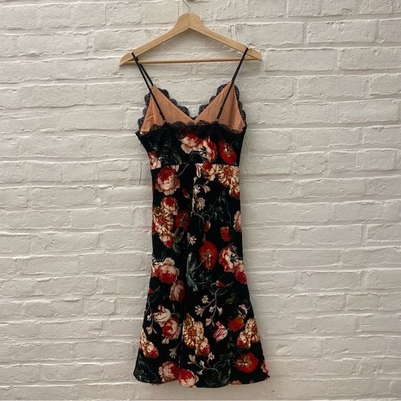 Anthropologie || Foxiedox Lace Trim Floral Fit & Flare Midi Dress Black XSP NWT