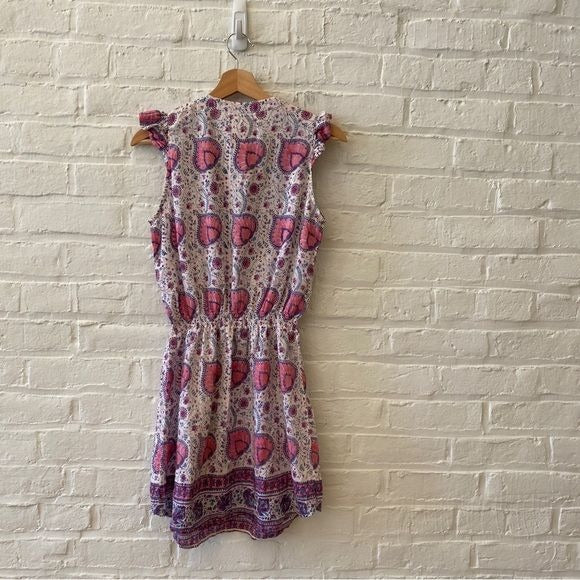 Bell by Alicia Bell || Silk Blend Block Print Lola Mini Dress Tassels Pink XS