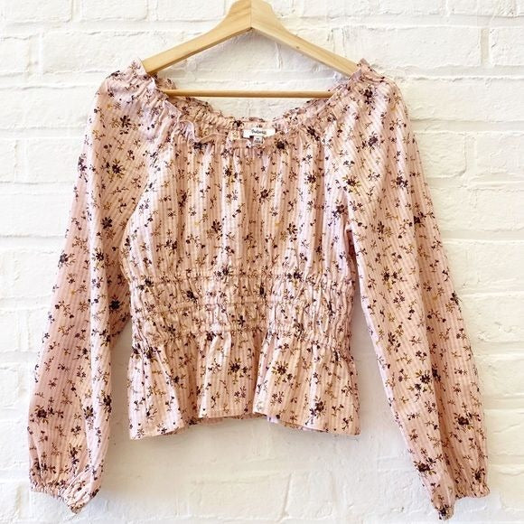 Madewell || Sophia Top in Bouquet Floral Smocked long Sleeved Pink XS