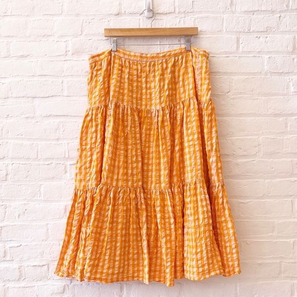 ASOS || Tiered Gingham Midi Skirt Cotton Orange US 16