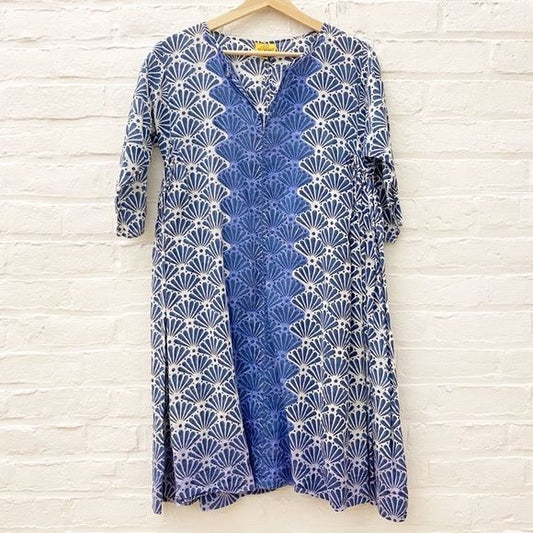 Roberta Roller Rabbit || Block Print Dress Caftan Kaftan Tunic Blue Medium