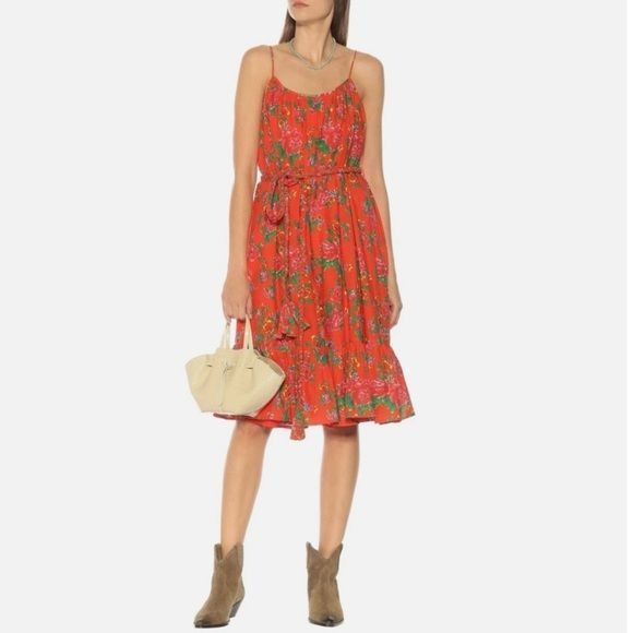 RHODE || Lea Rope Belted Floral Cotton Sundress Red Large