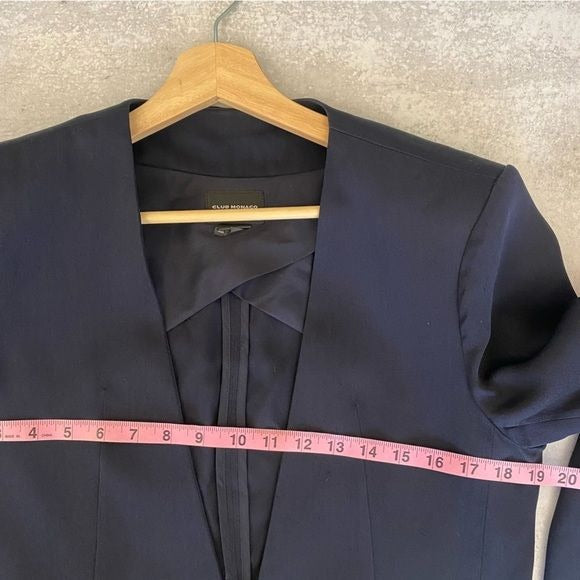 Club Monaco || Silk Collarless Oversized Single Button Blazer Navy 10