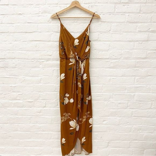 Shona Joy || St. Lucia Tie Front Drape Dress Floral Brown Tan 4