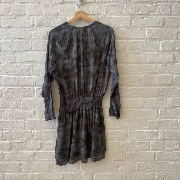 Rails || Jasmine Smocked Mini Dress in Slate Tiered Long Sleeve Gray Medium