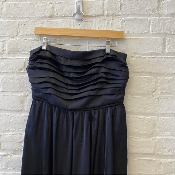 Abercrombie || Emerson Ruched Strapless Midi Dress Satin Black Large NWT