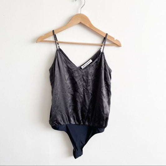 Amanda Uprichard || Silk Spaghetti Strap Bodysuit Black Small