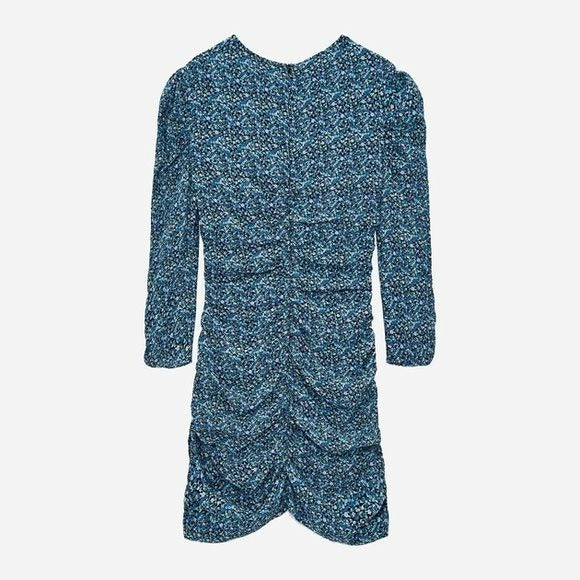 Zara || Ruched Floral Mini Dress Blue Small