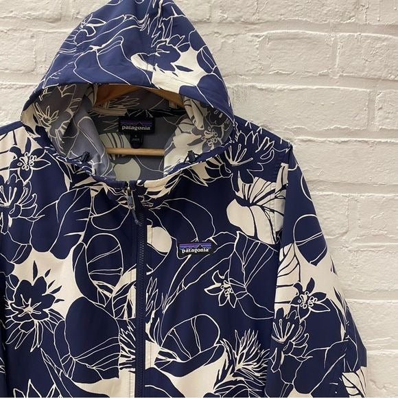 Patagonia || Bajadas Hoodie in Navy Hibiscus Floral Hooded Full Zip Jacket Large