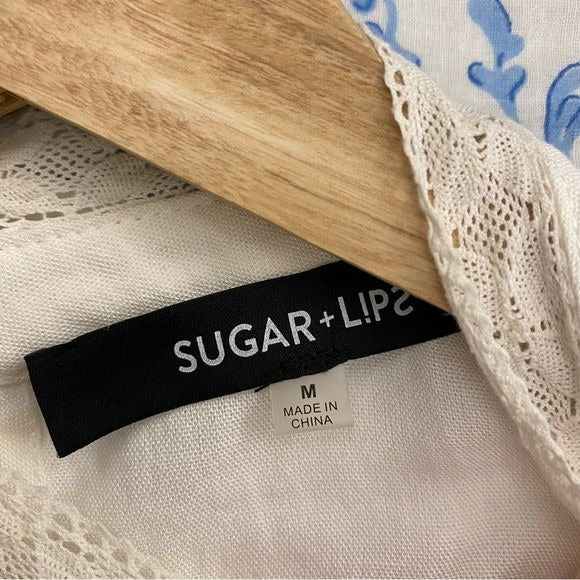 Sugarlips || Always True Lace Trim Mock Neck Blouse Off White Medium