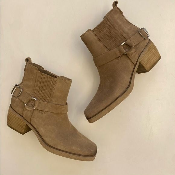 Sam Edelman || Bellamie Suede Ankle Boots Western Square Toe Taupe 8