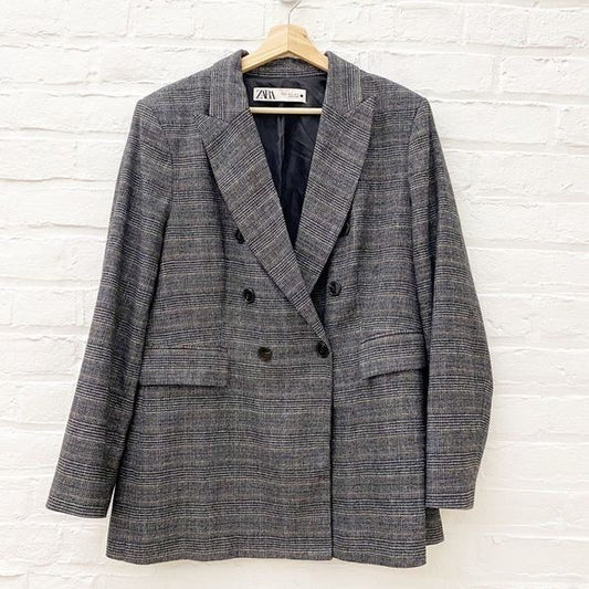 Zara || Double Breasted Check Plaid Oversized a slouch Blazer XL