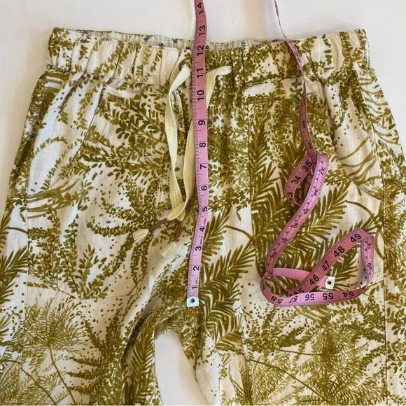 Anthropologie || Pilcro Cottage Surf Pants Palm Frond Floral Print Linen Green S