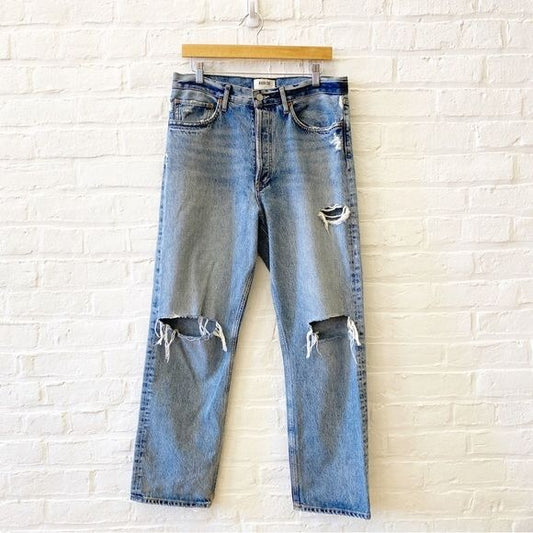 AGOLDE || 90's Mid Rise Loose in Isolate Wide Leg Distressed Jeans Blue 29