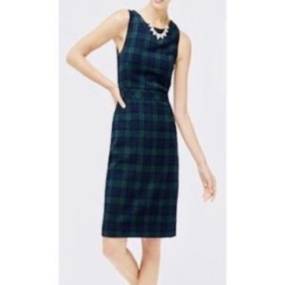 J. Crew || Wool-Blend Pencil Sheath Suit Dress in Black Watch Plaid Blue Green 0