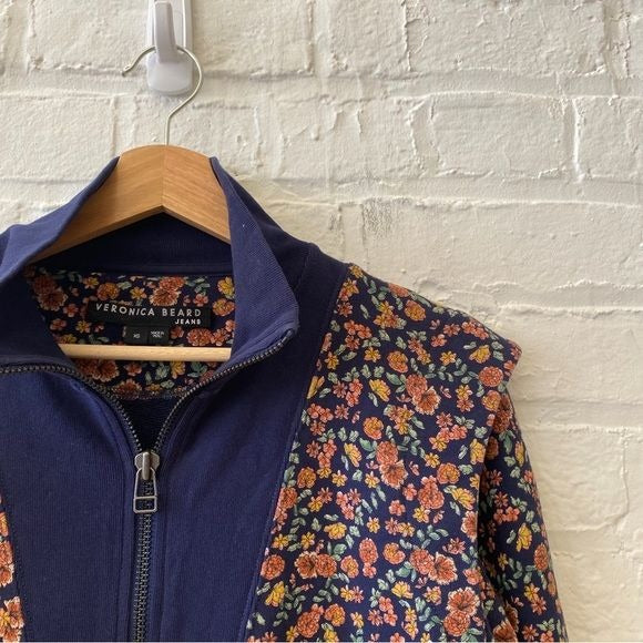 Veronica Beard || Dylan Half Zip Pullover Sweatshirt Floral Navy Multi XS