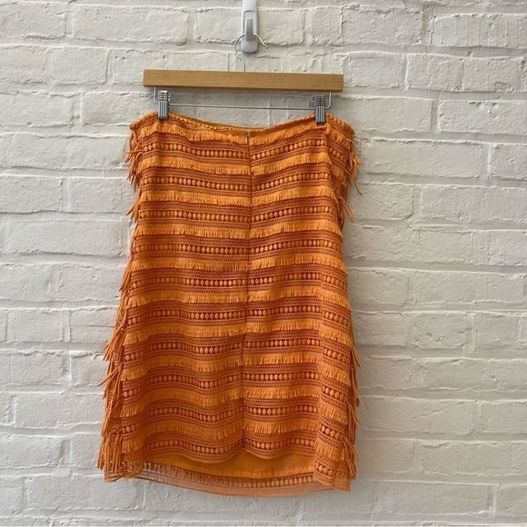 Anthropologie || LetMeBe Fringed Tube Strapless Mini Dress Orange Peach S NWT