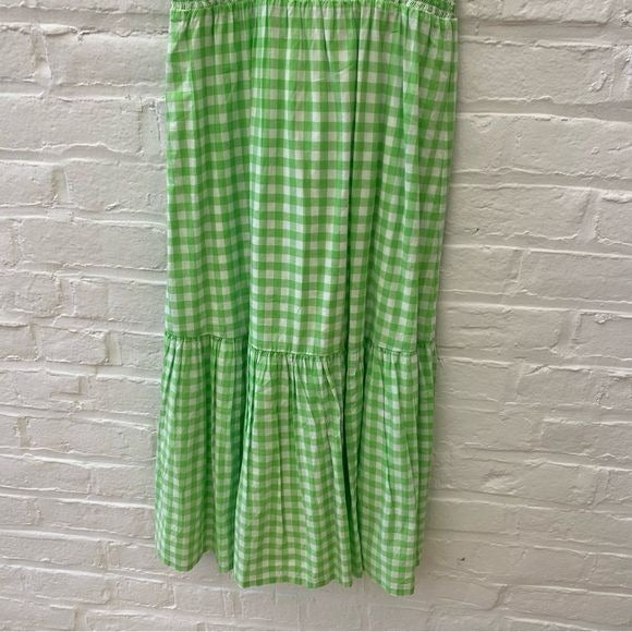 J. Crew || Smocked Top Midi Dress Tiered Gingham Lime Green XS