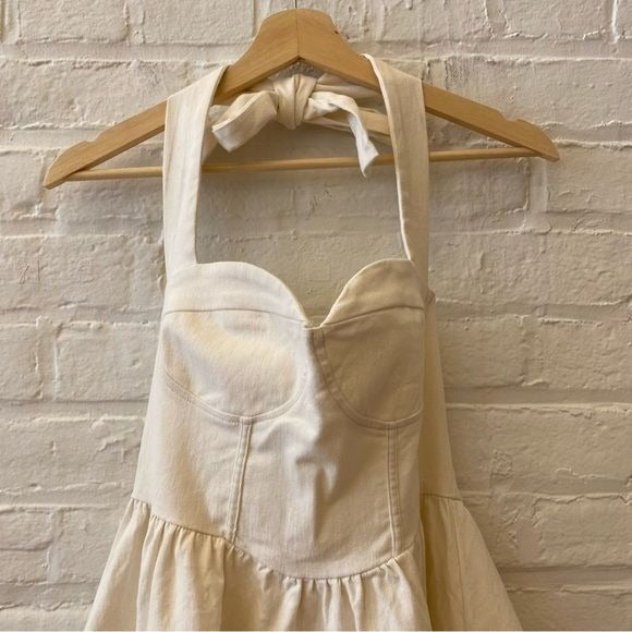 Vestique || Sweeter with Time Corset Halter Fit & Flare Mini Dress Cream Medium