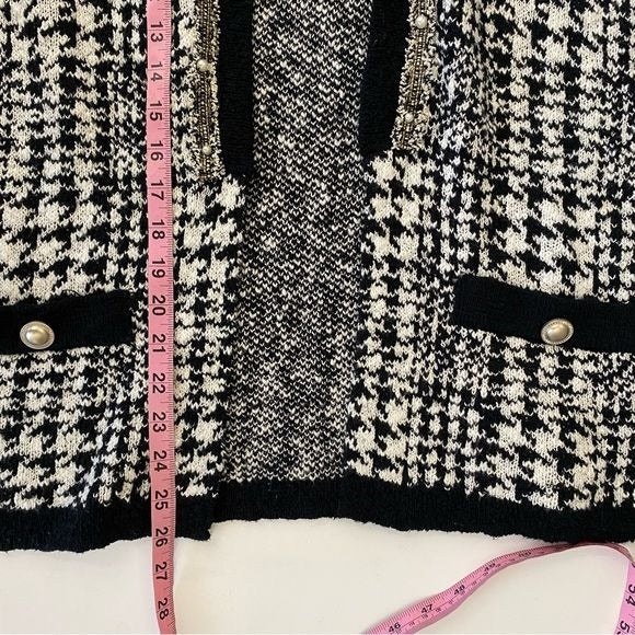 Chicos || Pearl Detail Houndstooth Plaid Open Cardigan 2 / Large Chanel Look