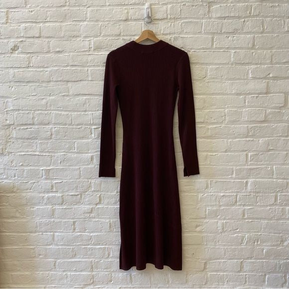 All Saints || Nala Ribbed Sweater Dress Midi Long Sleeve Crew Slit Burgundy M