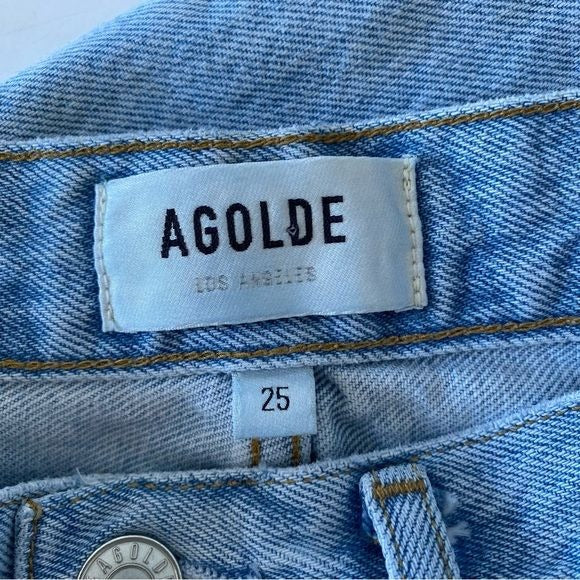 AGOLDE || 90's Pinch Waist Imitate Light Wash Distressed Hem Straight Jeans 25