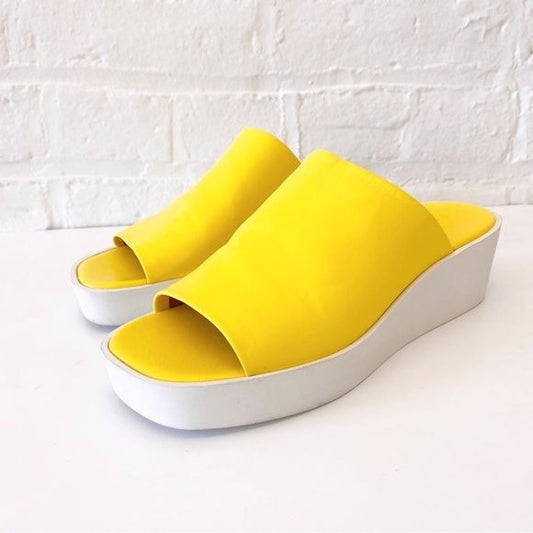 Clergerie Paris || Sasha Leather Slides Mules Platforms Wedges Yellow 38.5