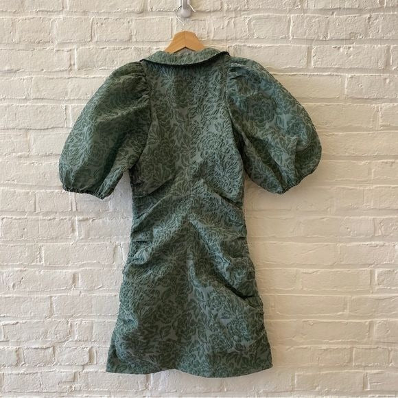 GANNI || Jacquard Organza Mini Dress in Myrtle Green 36 US 4 NWT